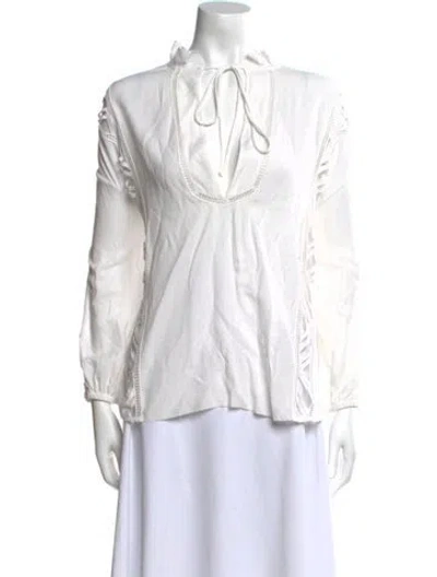 Pre-owned Iro Tie Neck Long Sleeve Blouse In White