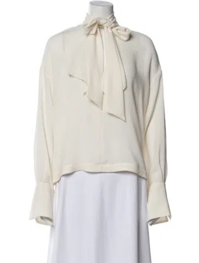 Pre-owned Iro Tie Neck Long Sleeve Blouse In White