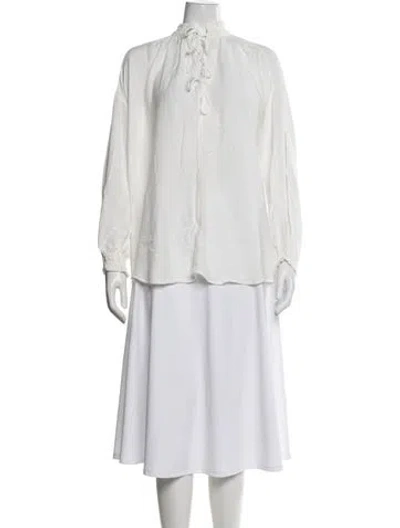 Pre-owned Iro Tie Neck Long Sleeve Blouse In White