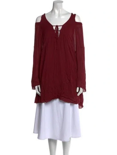 Pre-owned Iro Tie Neck Long Sleeve Tunic In Burgundy