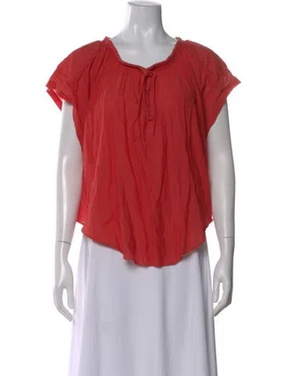 Pre-owned Iro Tie Neck Short Sleeve Blouse In Red