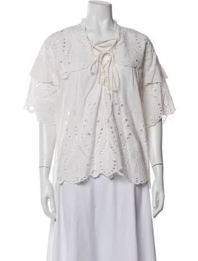 Pre-owned Iro Tie Neck Short Sleeve Blouse In White