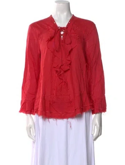 Pre-owned Iro Tie Neck Three-quarter Sleeve Blouse In Red