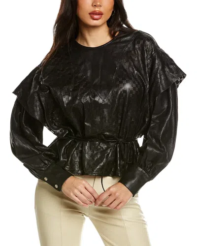 Iro Nagoya Ruffled Leather Top In Black