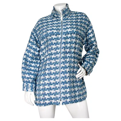 Pre-owned Iro Tinat Long Lurex Blue & Silver Metallic Houndstooth Tweed Jacket