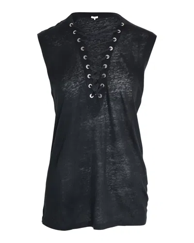 Iro Tissa Slub Lace-up Top In Black Linen