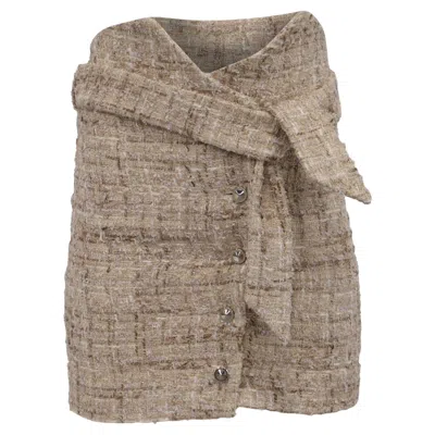 Pre-owned Iro Tomia Belted Tweed Mini Skirt In Beige Acrylic In Brown