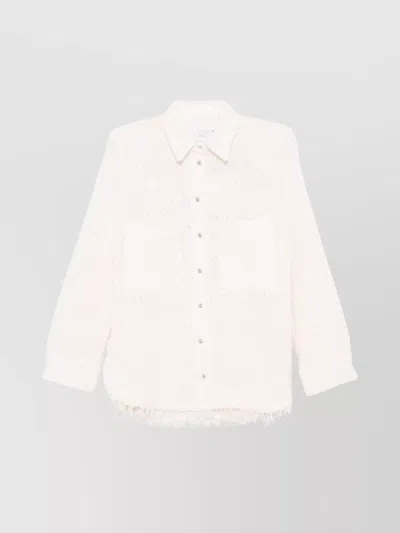 Iro Tweed Collar Top Frayed Hem In White