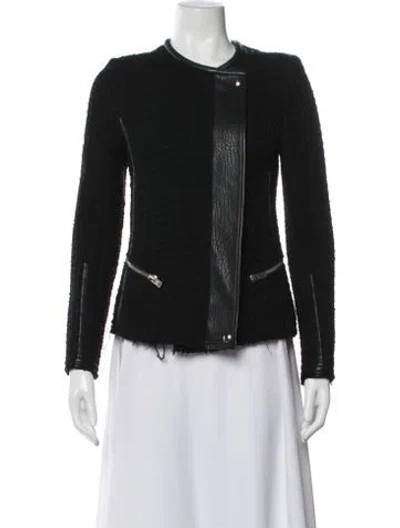 Pre-owned Iro Tweed Pattern Biker Jacket In Black