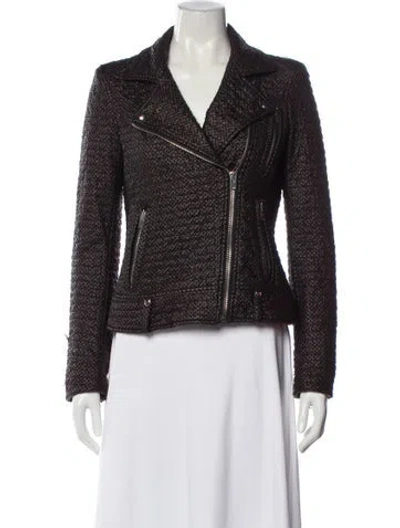 Pre-owned Iro Tweed Pattern Biker Jacket W/ Tags In Black
