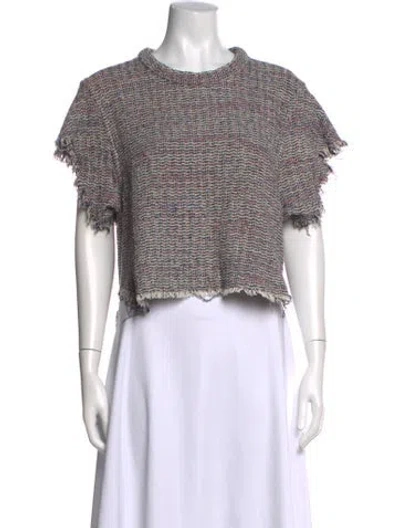 Pre-owned Iro Tweed Pattern Crew Neck Crop Top In Black/white