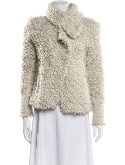 Pre-owned Iro Tweed Pattern Faux Fur Jacket In White