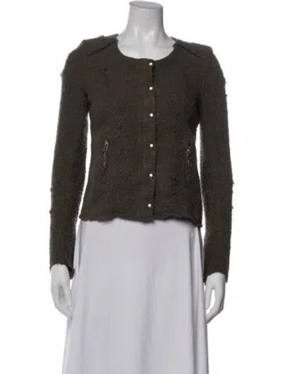 Pre-owned Iro Tweed Pattern Jacket In Green
