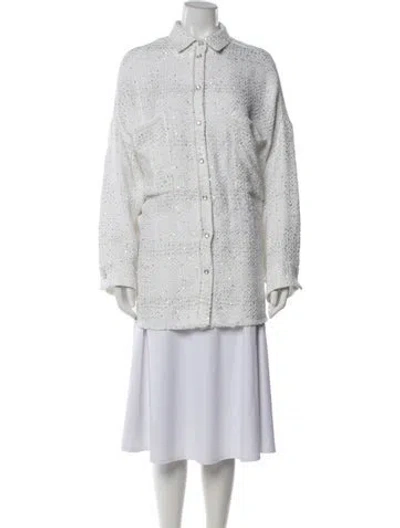 Pre-owned Iro Tweed Pattern Long Sleeve Button-up Top In Metallic/white