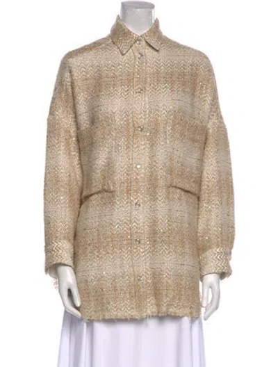 Pre-owned Iro Tweed Pattern Long Sleeve Button-up Top In Neutral