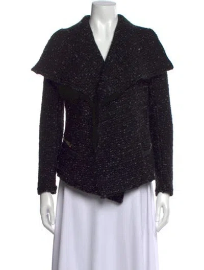 Pre-owned Iro Tweed Pattern Open Front Sweater In Black