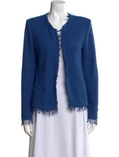 Pre-owned Iro Tweed Pattern Open Front Sweater In Blue