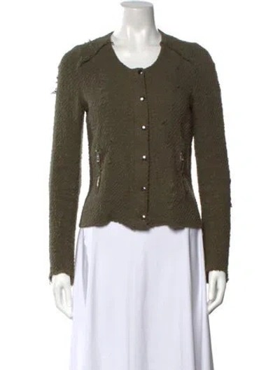 Pre-owned Iro Tweed Pattern Open Front Sweater In Green
