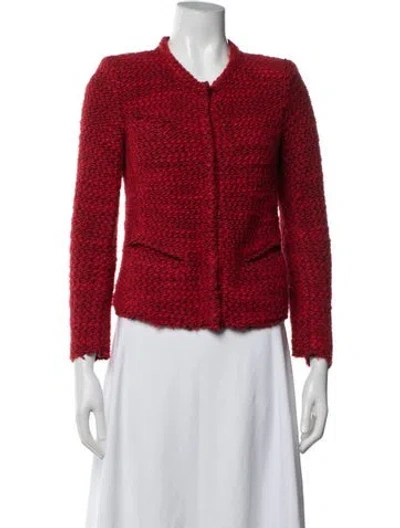 Pre-owned Iro Tweed Pattern Open Front Sweater In Red