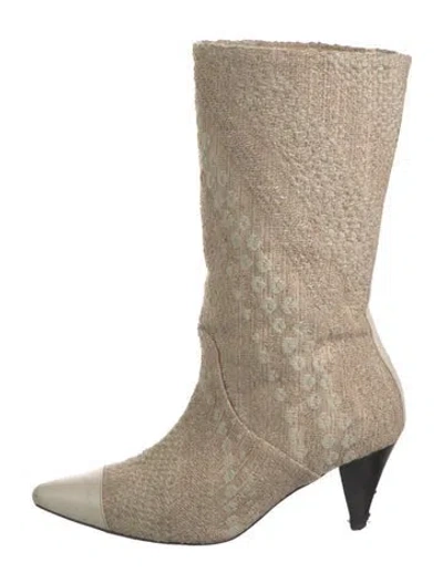 Pre-owned Iro Tweed Patterned Sock Boots In Neutral