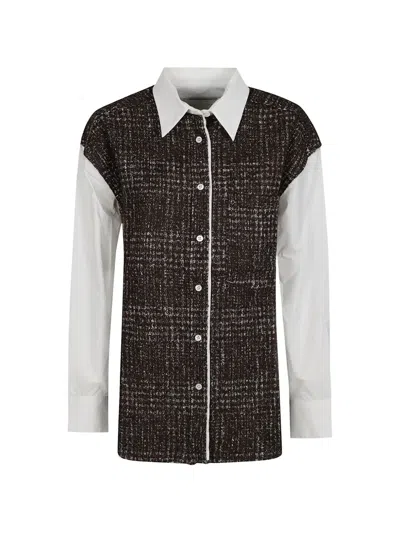 Iro Tweed-panelled Long-sleeve Shirt In Brown