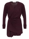 Iro Red Solid V Neck Mini Dress In Burgundy