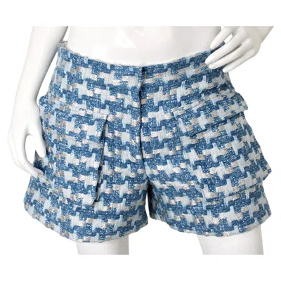 Pre-owned Iro Tyana Blue & Silver Metallic Houndstooth Tweed Shorts