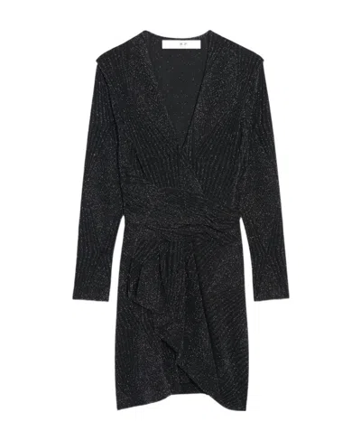 Iro Upwood Long-sleeved Crossover Collar Dress In Black