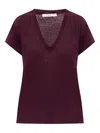 Iro V-neck Short-sleeve T-shirt In Burgundy