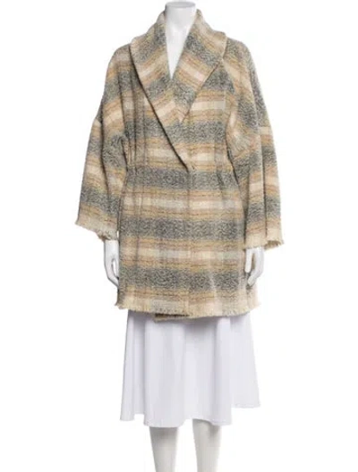 Pre-owned Iro Virgin Wool Plaid Print Coat In Neutral