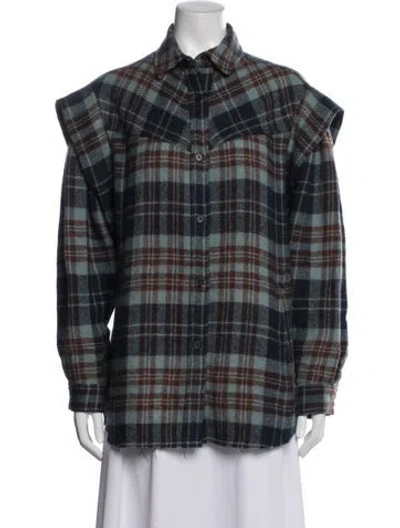Pre-owned Iro Virgin Wool Plaid Print Jacket In Blue