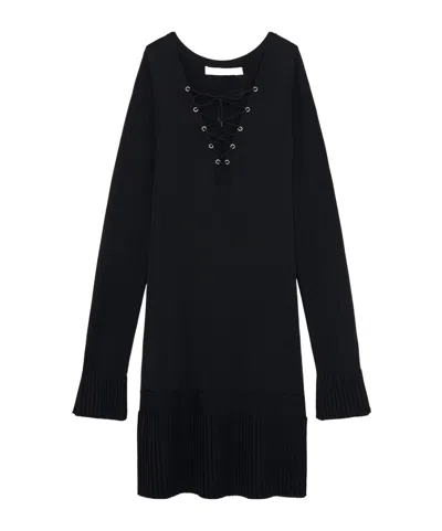 Iro V-neck Dress With Lace-up Detail In Black