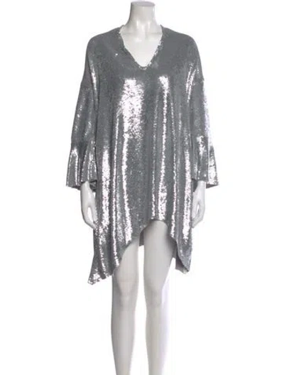Pre-owned Iro V-neck Knee-length Dress In Silver