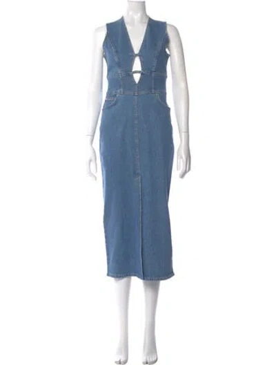 Pre-owned Iro V-neck Long Dress In Blue