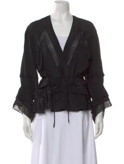 Pre-owned Iro V-neck Long Sleeve Blouse In Black