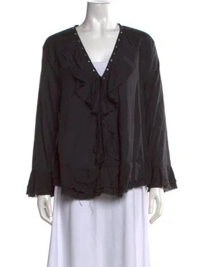 Pre-owned Iro V-neck Long Sleeve Blouse In Black