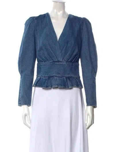 Pre-owned Iro V-neck Long Sleeve Blouse In Blue