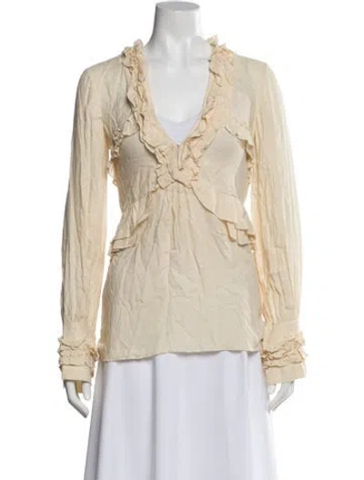 Pre-owned Iro V-neck Long Sleeve Blouse In Neutral