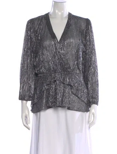 Pre-owned Iro V-neck Long Sleeve Blouse In Silver