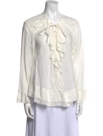 Pre-owned Iro V-neck Long Sleeve Blouse In White