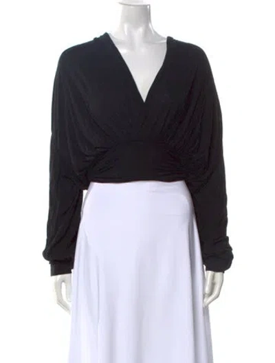 Pre-owned Iro V-neck Long Sleeve Crop Top In Black