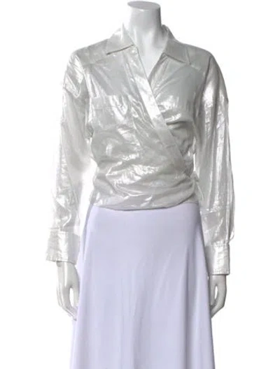 Pre-owned Iro V-neck Long Sleeve Crop Top In White