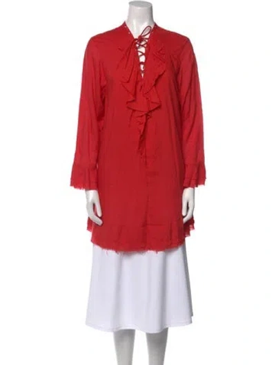 Pre-owned Iro V-neck Long Sleeve Tunic In Red