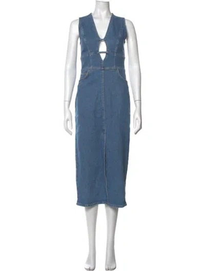 Pre-owned Iro V-neck Midi Length Dress In Blue