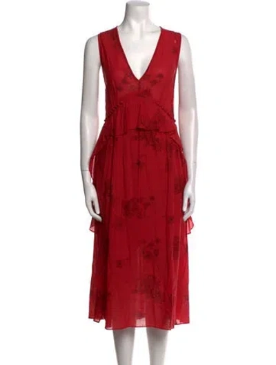 Pre-owned Iro V-neck Midi Length Dress In Red