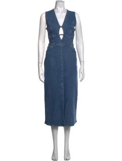 Pre-owned Iro V-neck Midi Length Dress W/ Tags In Blue