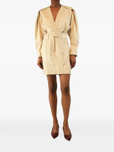 Pre-owned Iro V-neck Puff-sleeve Mini Dress In Neutral