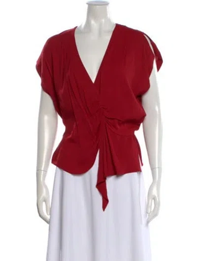 Pre-owned Iro V-neck Short Sleeve Blouse In Red