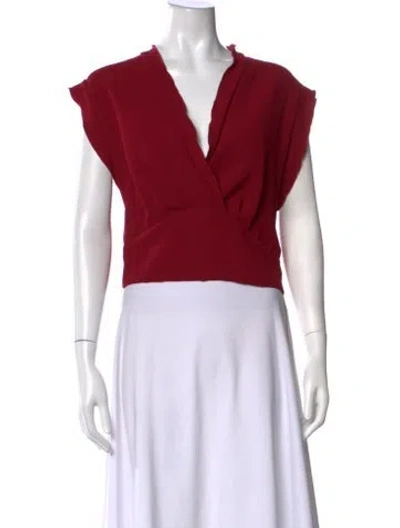 Pre-owned Iro V-neck Short Sleeve Blouse In Red