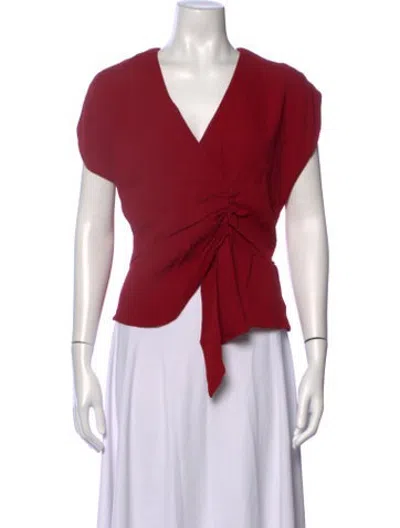Pre-owned Iro V-neck Short Sleeve Blouse In Red